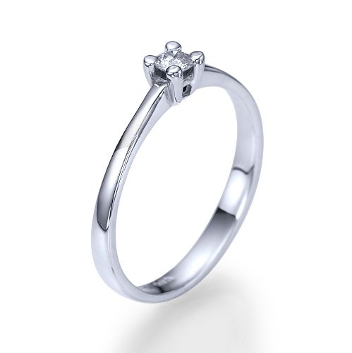 טבעת אירוסין זהב לבן "דריה" 0.11 קראט בעיצוב סוליטר קלאסי ועדין