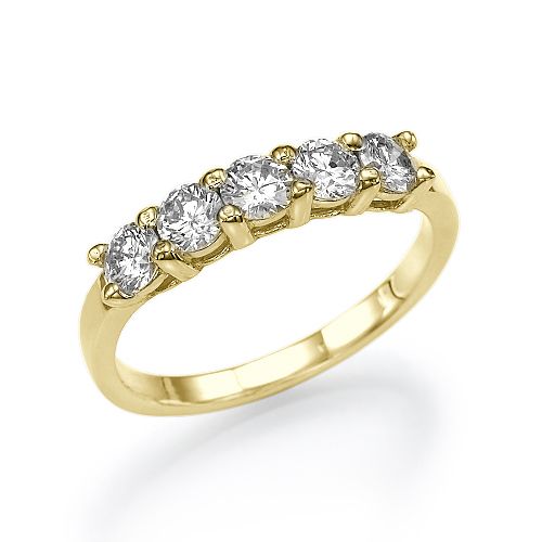 טבעת אירוסין זהב צהוב 5 יהלומים במשקל 1.01 קראט