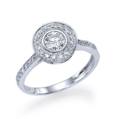 טבעת אירוסין זהב לבן "הלנה" 0.93 קראט בשיבוץ 53 יהלומים מסביב