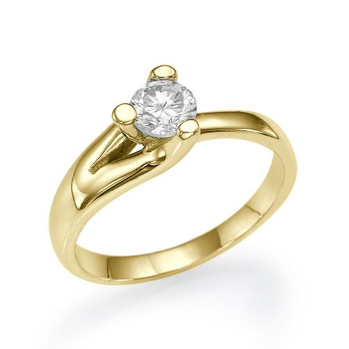 טבעת אירוסין סוליטר זהב צהוב "טייה" 0.31 קראט בשיבוץ משולש ייחודי