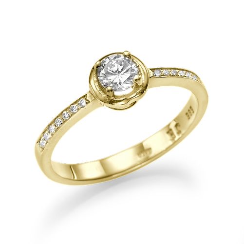 טבעת אירוסין זהב צהוב "מאי" 0.40 קראט בשיבוץ נוצץ ובוהק