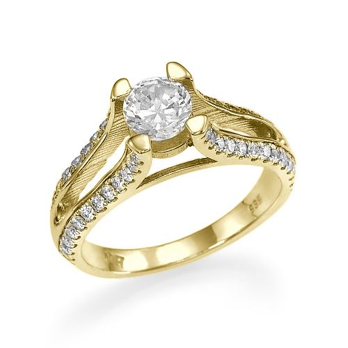 טבעת אירוסין זהב צהוב "קלייר" 1.23 קראט בשיבוץ 4 שורות יהלומים
