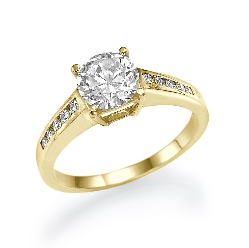 טבעת אירוסין זהב צהוב סוליטייר "סטפני" 1.75 קראט בשיבוץ יהלום ענק במרכז