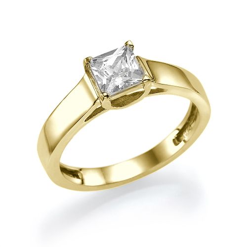 טבעת אירוסין סוליטר זהב צהוב "רוברטה" 0.51 קראט בשיבוץ יהלום פרינסס
