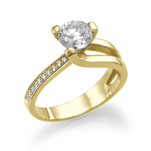 טבעת אירוסין זהב צהוב איב 1.04 קראט בשיבוץ יהלום יוקרתי 
