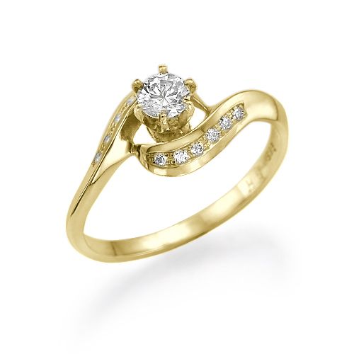 טבעת אירוסין זהב צהוב סינתייה 0.45 קראט בשיבוץ 13 יהלומים