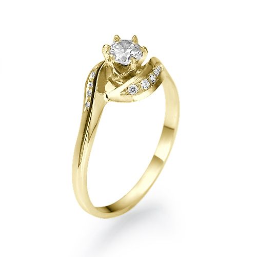 טבעת אירוסין זהב צהוב סינתייה 0.45 קראט בשיבוץ 13 יהלומים