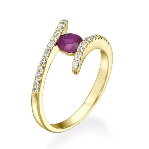 טבעת אירוסין טוויסט בשילוב אבן רובי אדומה 0.90 קראט יהלומים
