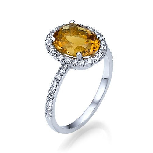 טבעת יהלומים זהב לבן  "אליסון" בשילוב אבן סיטרין ענקית