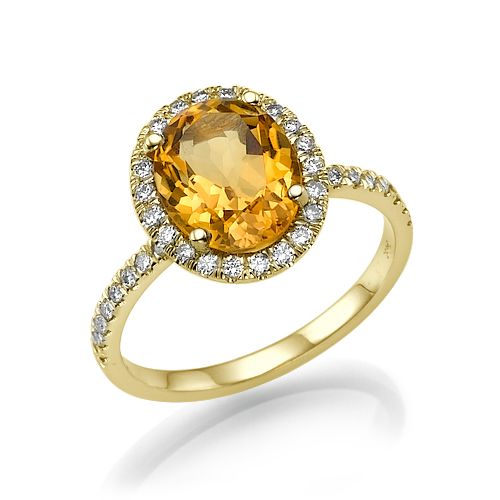 טבעת יהלומים זהב צהוב "אליסון" בשילוב אבן סיטרין ענקית