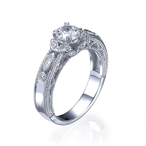 טבעת יהלומים "ליז" בעיצוב עתיק ומיוחד 0.63 קראט זהב לבן