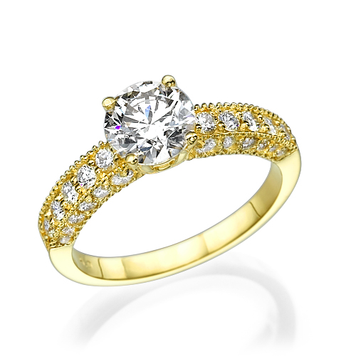 טבעת יהלומים "אווה" 1.78 קראט מזהב צהוב בעיצוב וינטאג