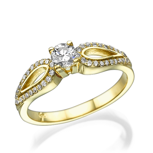 טבעת אירוסין מעוצבת "פרפר" 0.76 קראט זהב צהוב