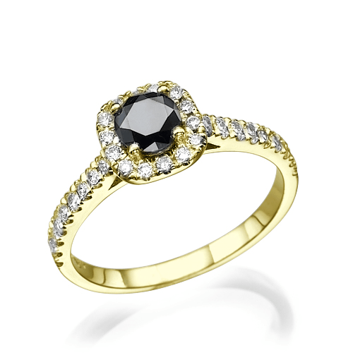 טבעת זהב צהוב המשובצת יהלומים שחורים ולבנים במשקל 0.75 קראט