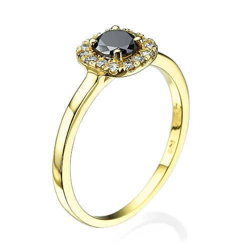 טבעת זהב צהוב בשיבוץ יהלומים שחורים 0.71 קראט