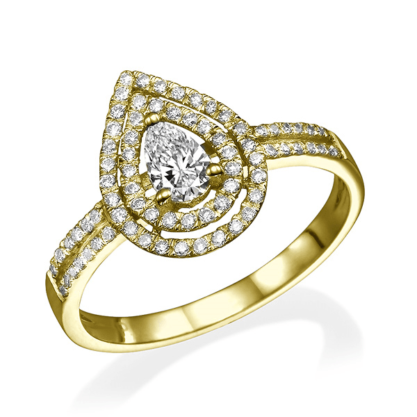טבעת יהלומים "טיפה" 0.72 קראט זהב צהוב