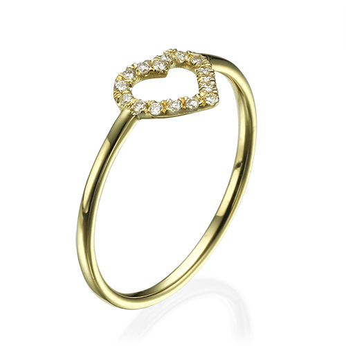 טבעת יהלומים "לב" 0.15 קראט זהב צהוב