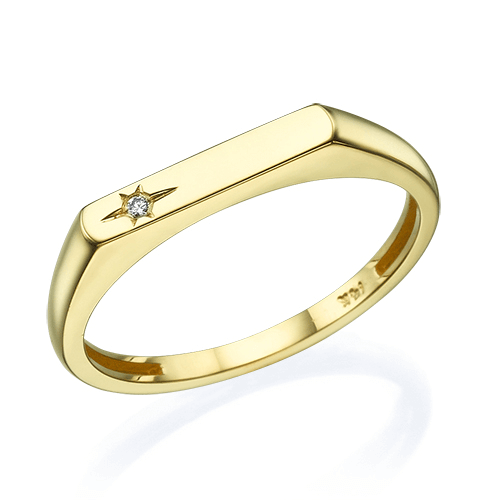 טבעת חותם זהב צהוב בשיבוץ יהלום