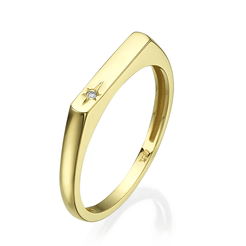 טבעת חותם זהב צהוב בשיבוץ יהלום