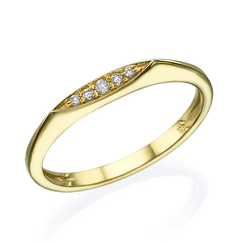 טבעת שורת יהלומים 0.10 קראט זהב צהוב