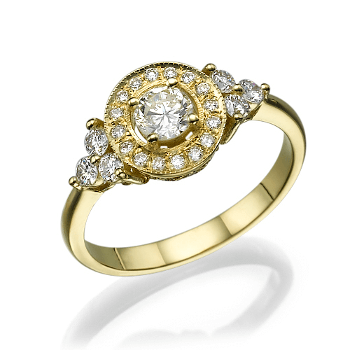 טבעת אירוסין זהב צהוב בעיצוב וינטאג ייחודי 1.01 קראט 