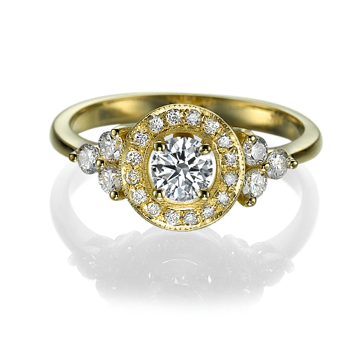 טבעת אירוסין זהב צהוב בעיצוב וינטאג ייחודי 1.01 קראט 