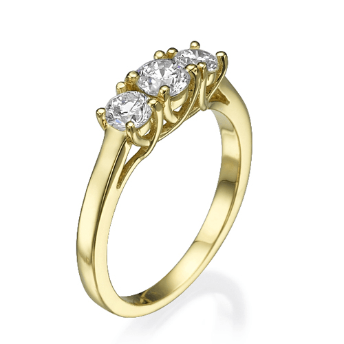 טבעת "3 יהלומים" בעיצוב מיוחד 0.81 קראט מזהב צהוב