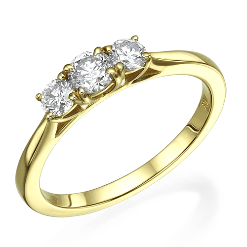 טבעת 3 יהלומים 0.50 קראט זהב צהוב