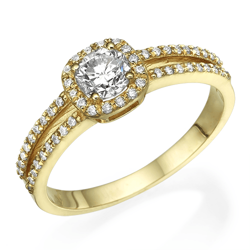 טבעת אירוסין "היילו קושיין" 1.06 קראט זהב צהוב