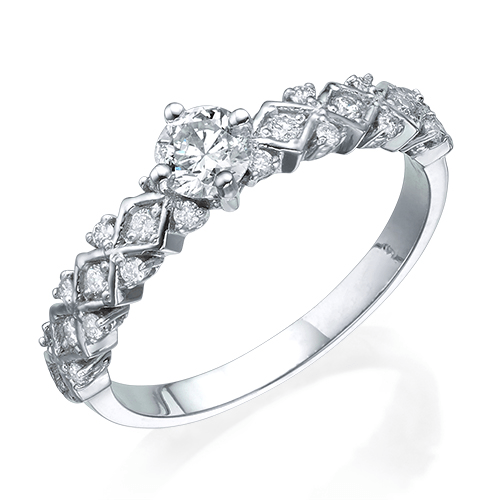 טבעת יהלומים  "וינטאג' משולשים" זהב לבן
