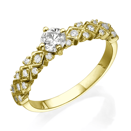 טבעת יהלום 0.63 קראט "וינטאג' משולשים" זהב צהוב