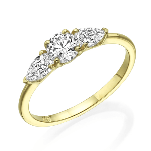 טבעת יהלום "טיפה 3 יהלומים" 0.77 קראט זהב צהוב