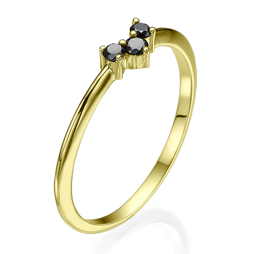 טבעת מעוצבת מזהב צהוב 0.10 קראט יהלומים שחורים