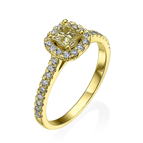 טבעת יהלום "פנסי" צהוב 0.72 קראט זהב לבן