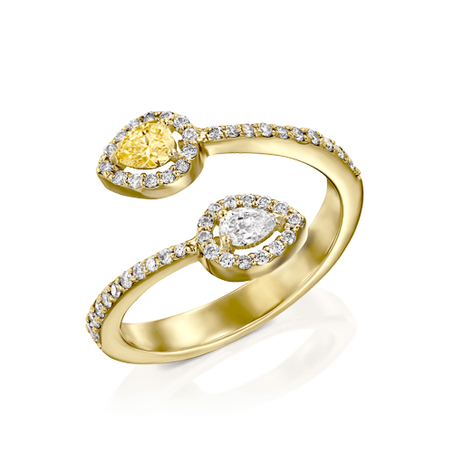 טבעת יהלומים "טיפות פנסי" 0.80 קראט זהב צהוב