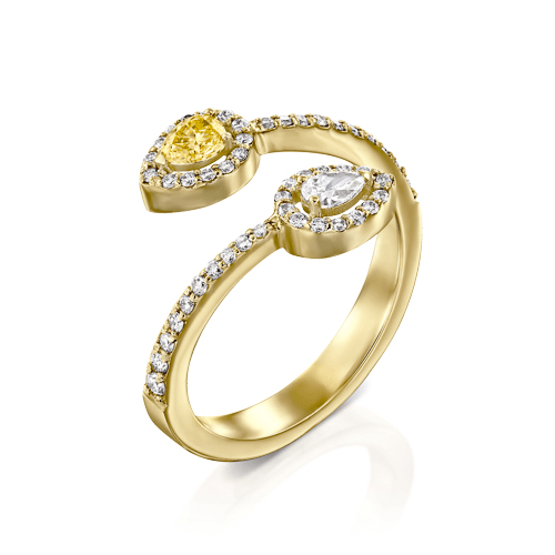 טבעת יהלומים "טיפות פנסי" 0.80 קראט זהב צהוב