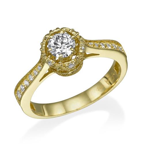 טבעת אירוסין וינטאג' "ואלרי" 0.75 קראט זהב צהוב