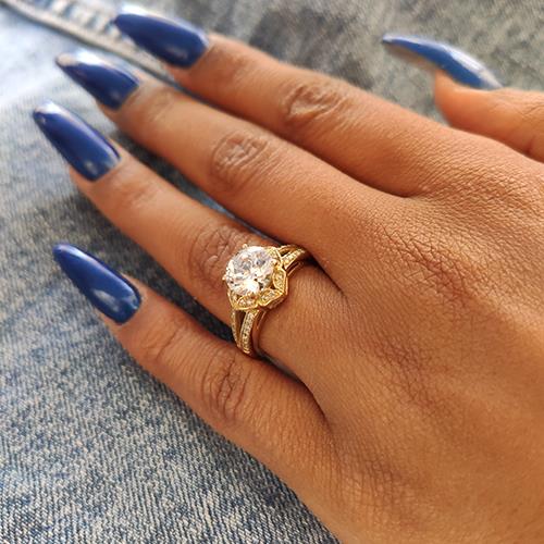 טבעת אירוסין זהב לבן "גבריאלה" בעיצוב וינטאג